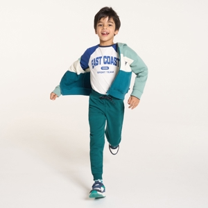 Joggers blu petrolio in tessuto felpato per bambino 1