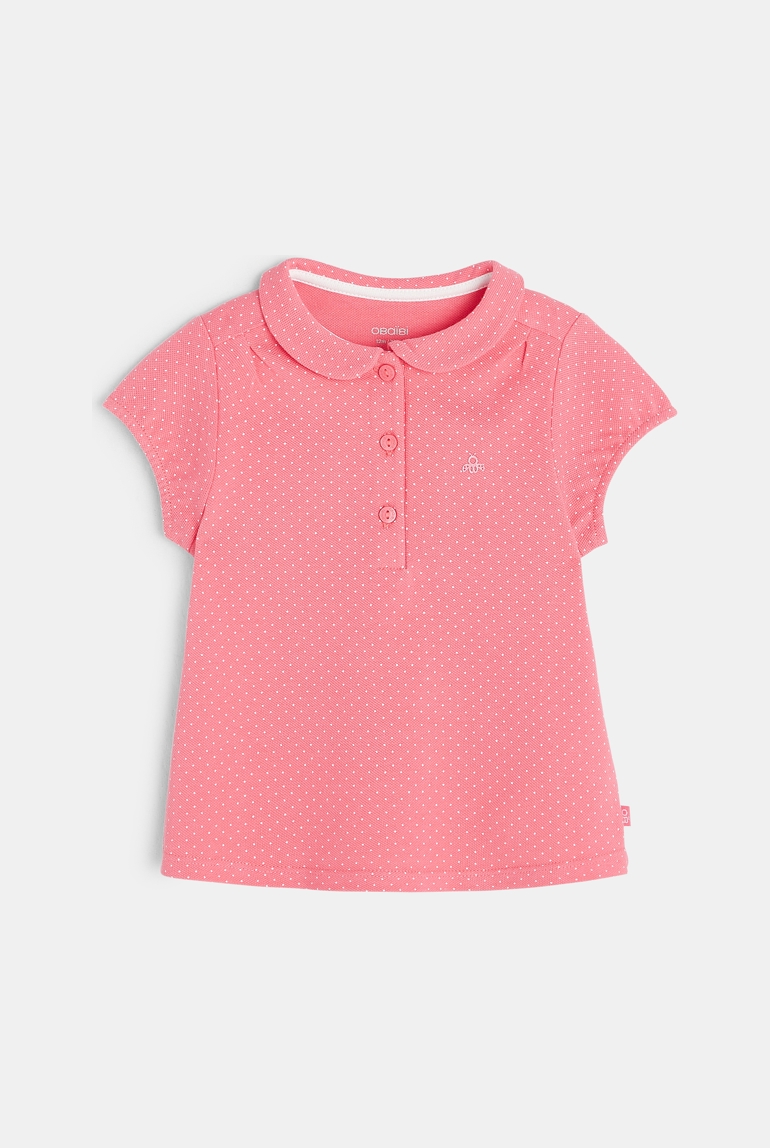 Polo de punto piqué con microlunares rosa bebé niña 1