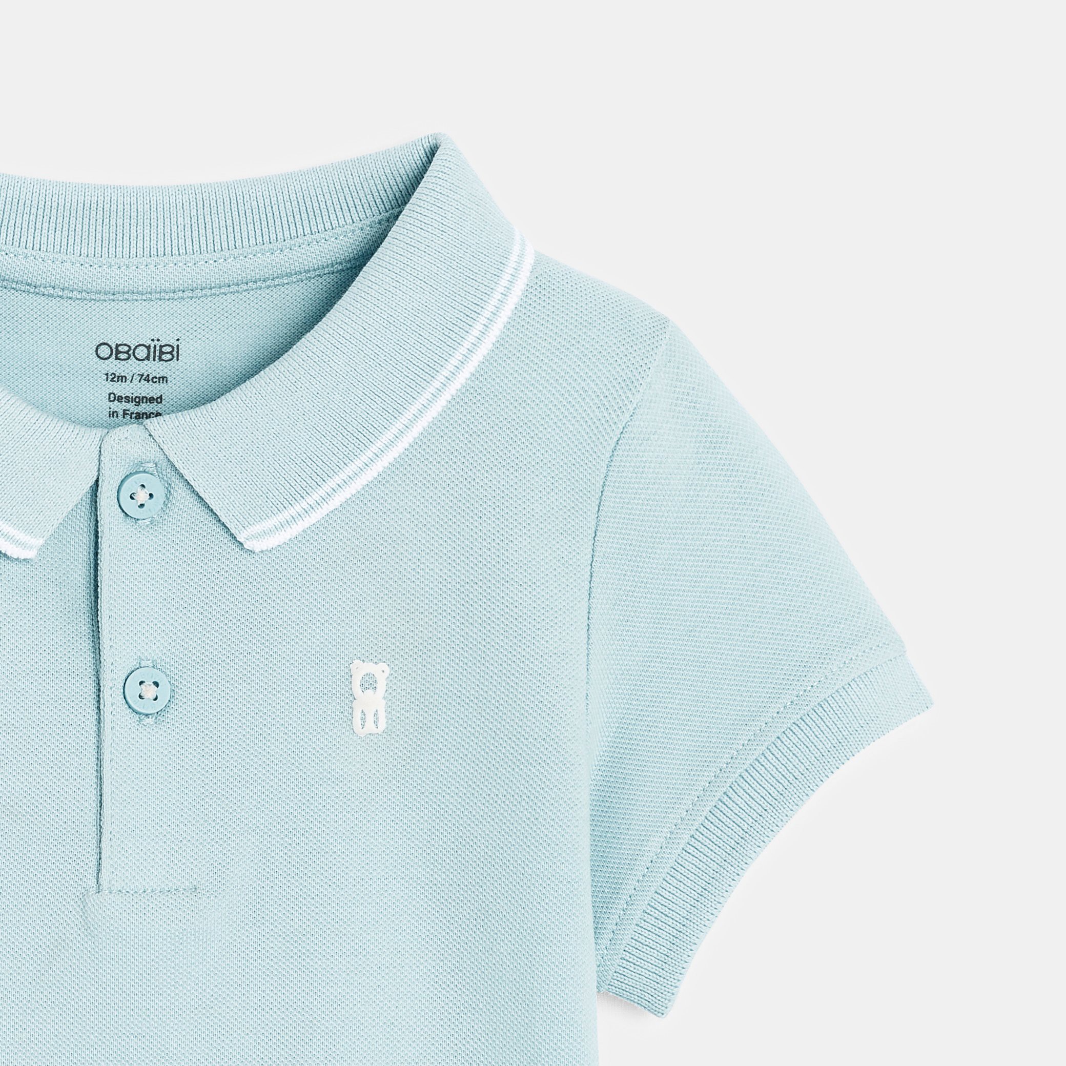 Polo maille piquée uni blanc bébé garçon - Bleu avion