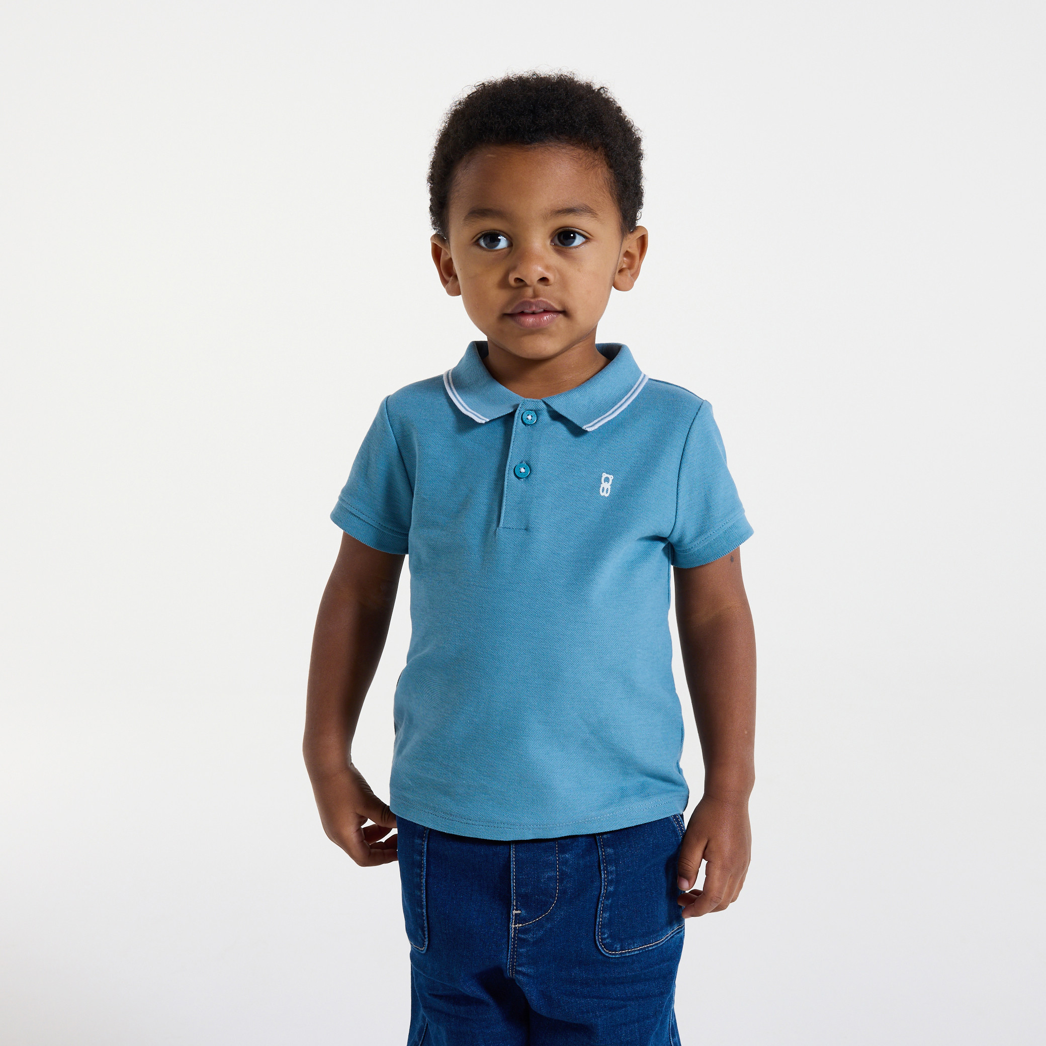 Polo maille piquée uni beige bébé garçon - Bleu ardoise