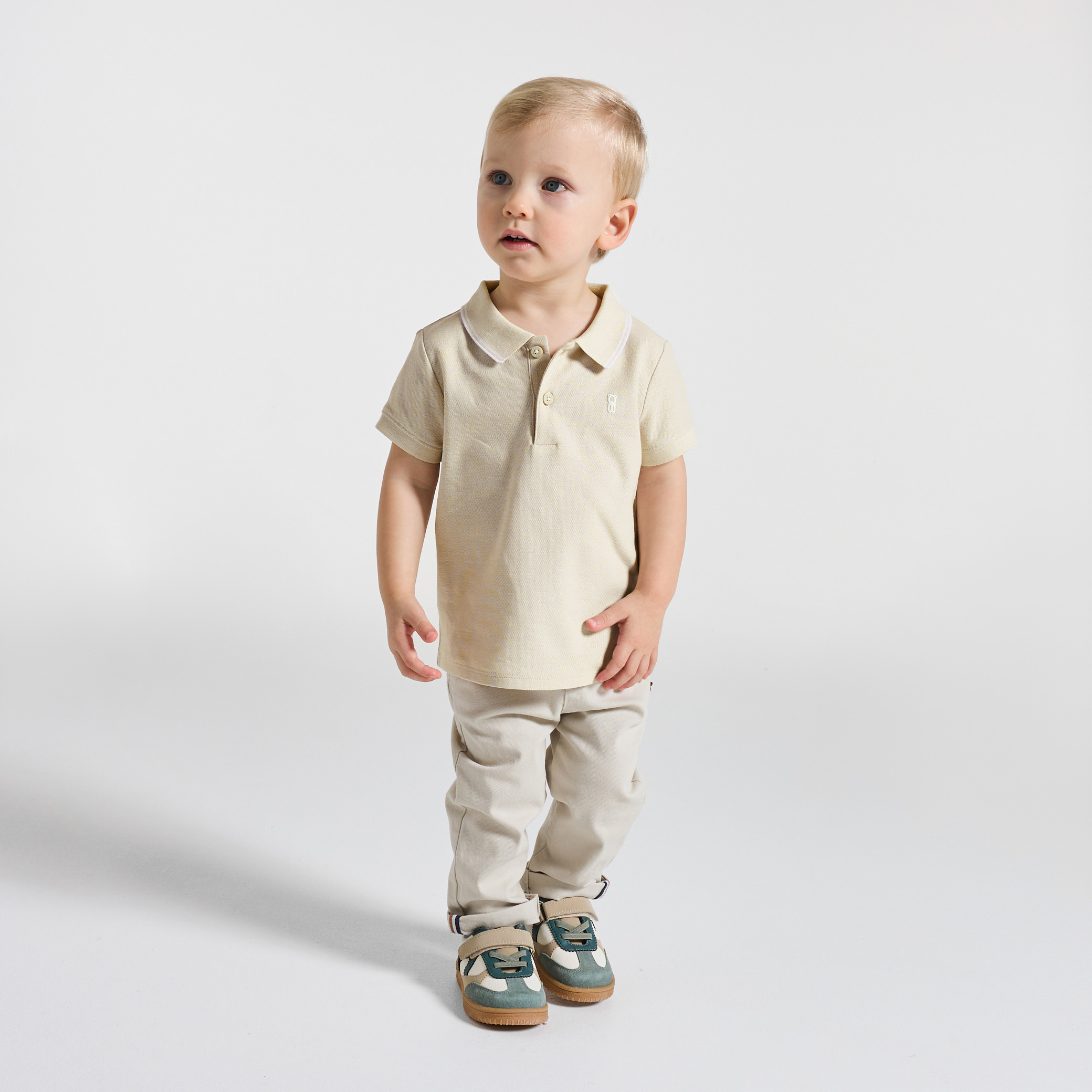 Polo maille piquée uni blanc bébé garçon - Beige Tres Clair