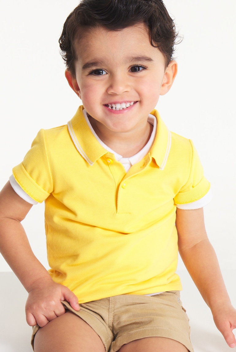Polo maille piquée uni jaune bébé garçon 1