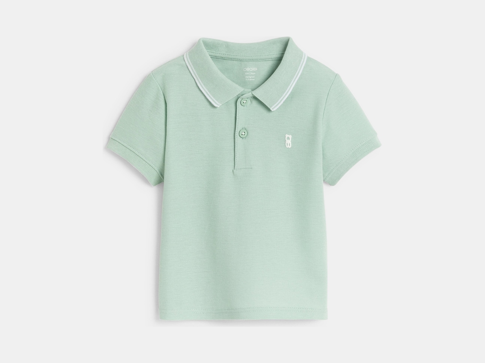 Polo maille piquée uni bleu bébé garçon 1