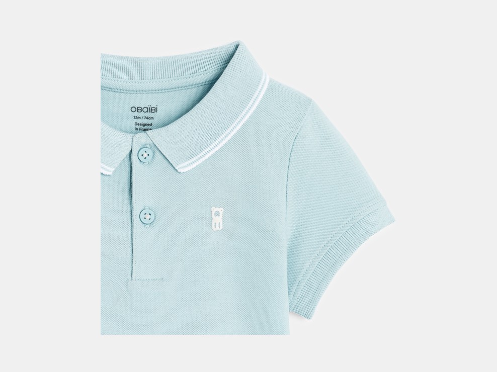 Polo de punt piqué llis blau cel bebè nen 2
