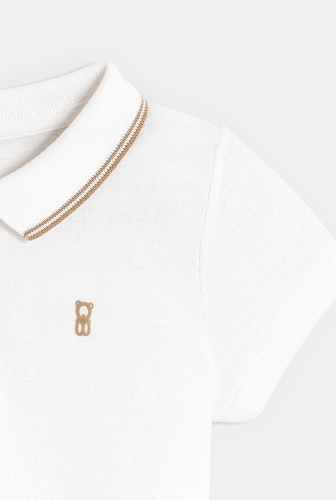 Einfarbig weißes Baby-Poloshirt aus Pikee-Gewebe für Jungen 2