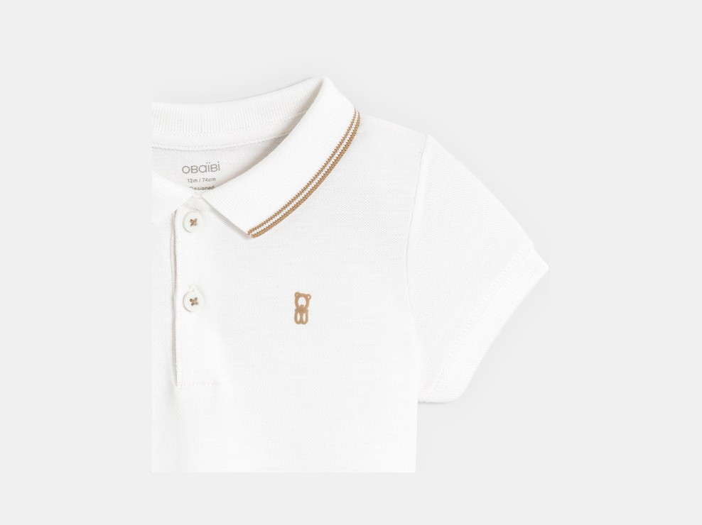 Polo maille piquée uni blanc bébé garçon 2