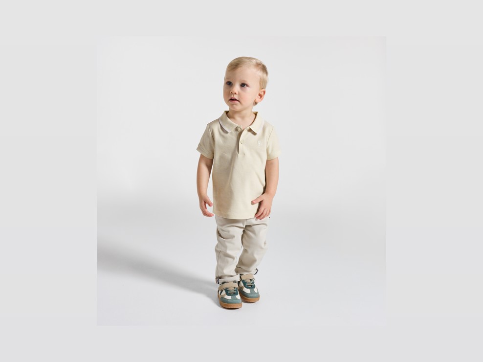 Polo Pikeestoff einfarbig beige Kleinkind Junge 1