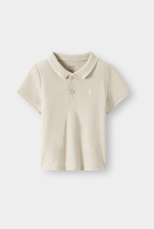 Polo punto piqué liso beige bebé niño 2