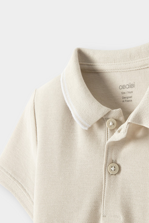 Polo Pikeestoff einfarbig beige Kleinkind Junge