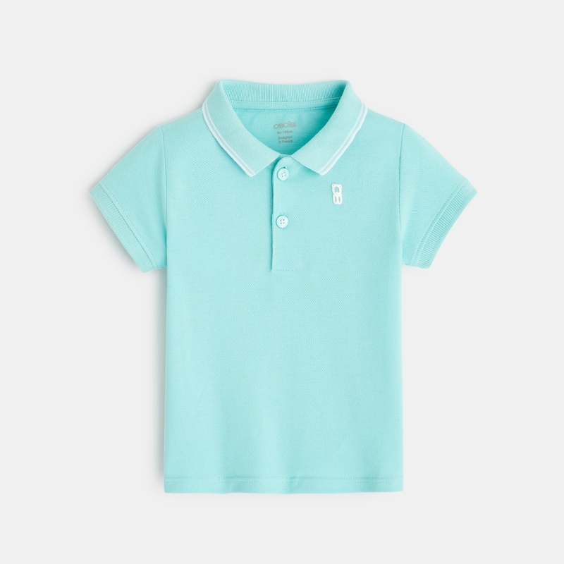 Poloshirt aus Pikee-Strick, unifarben Blau Baby Jungen