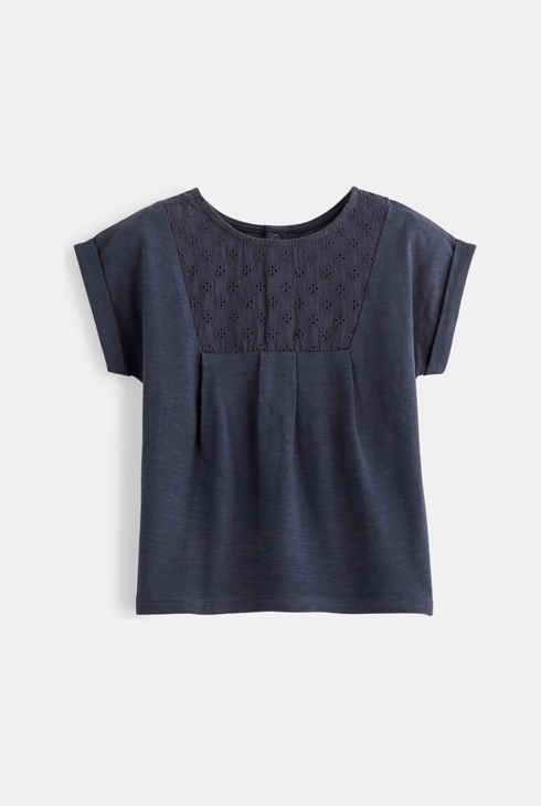 T-Shirt aus Materialmix mit englischer Stickerei Blau Baby Mädchen 1