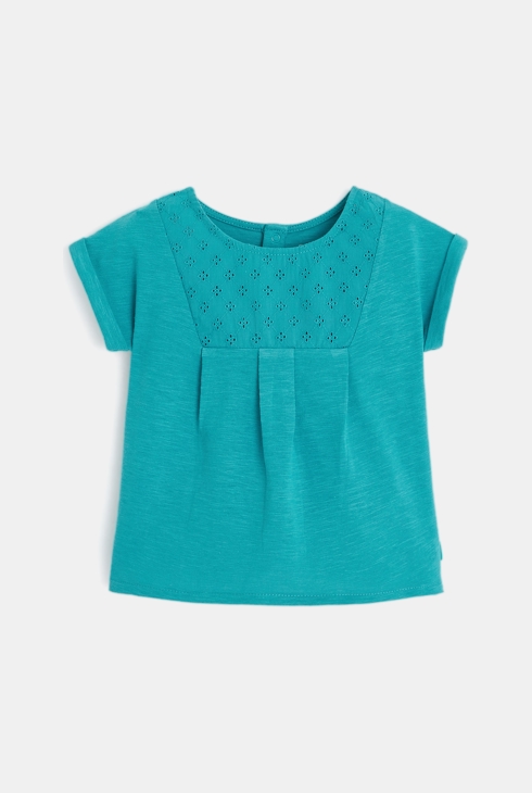T-Shirt aus Materialmix mit englischer Stickerei Grün Baby Mädchen 1