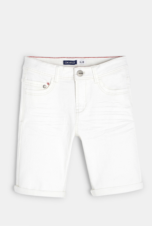 Oprijete bermuda hlače iz zelo raztegljivega platna bela deček 2