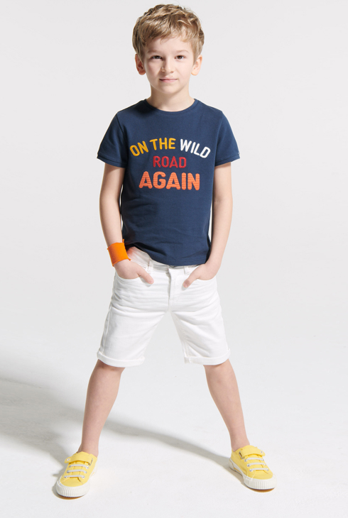 Oprijete bermuda hlače iz zelo raztegljivega platna bela deček 1