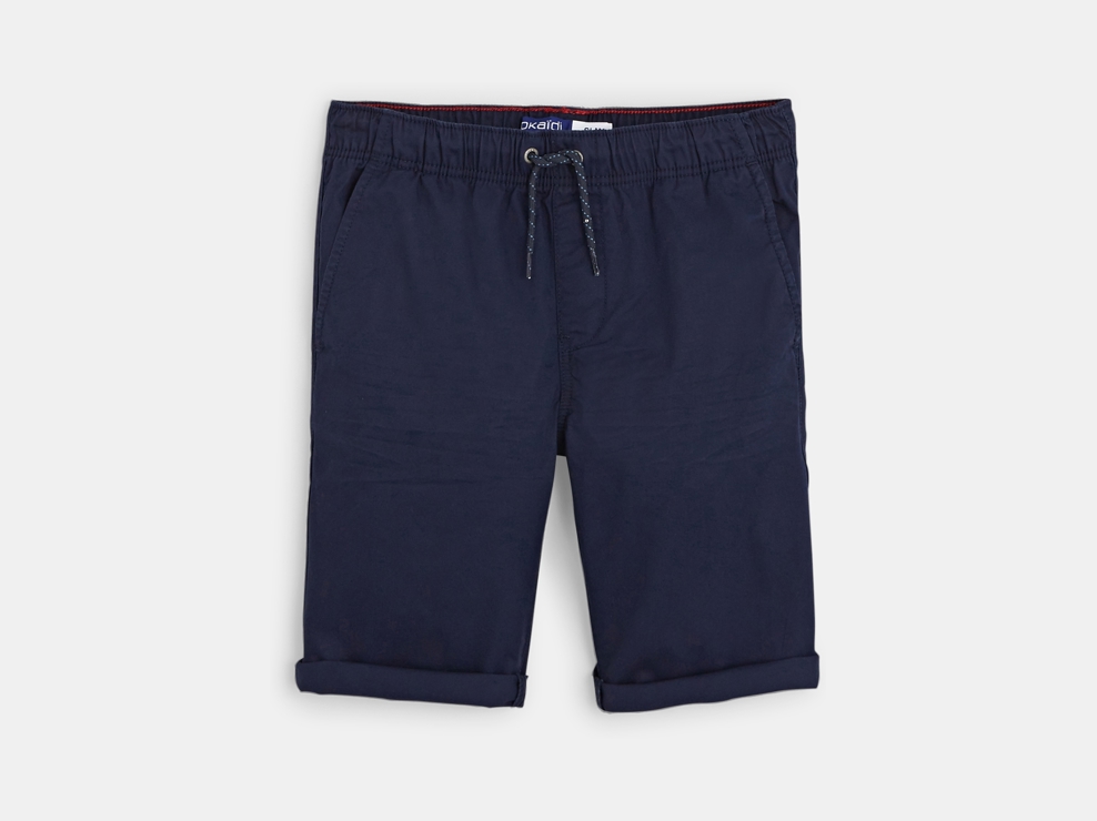 Bermuda slim en toile unie bleu garçon 1