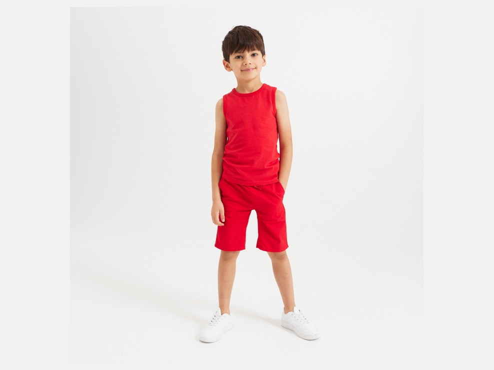 Einfarbige rote Slim-Bermuda-Shorts aus Leinen Jungen 1