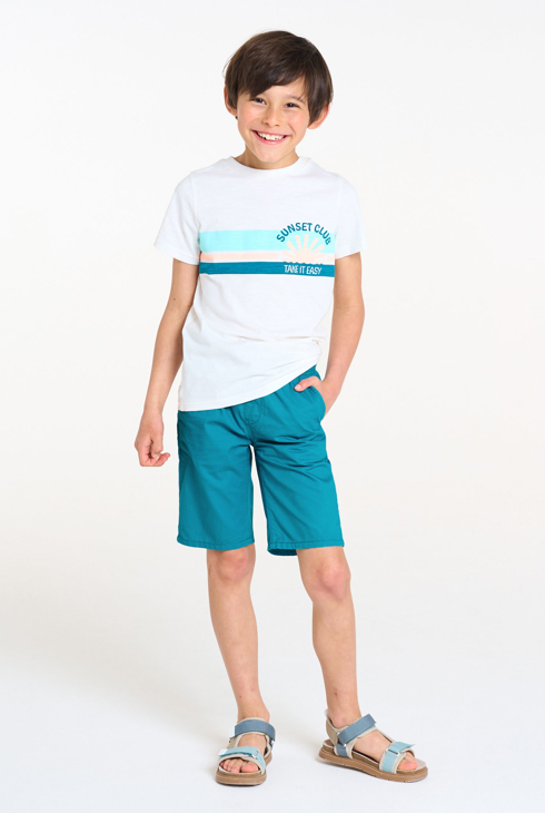 Einfarbige blaue Slim-Bermudas aus Stoff für Jungen 1