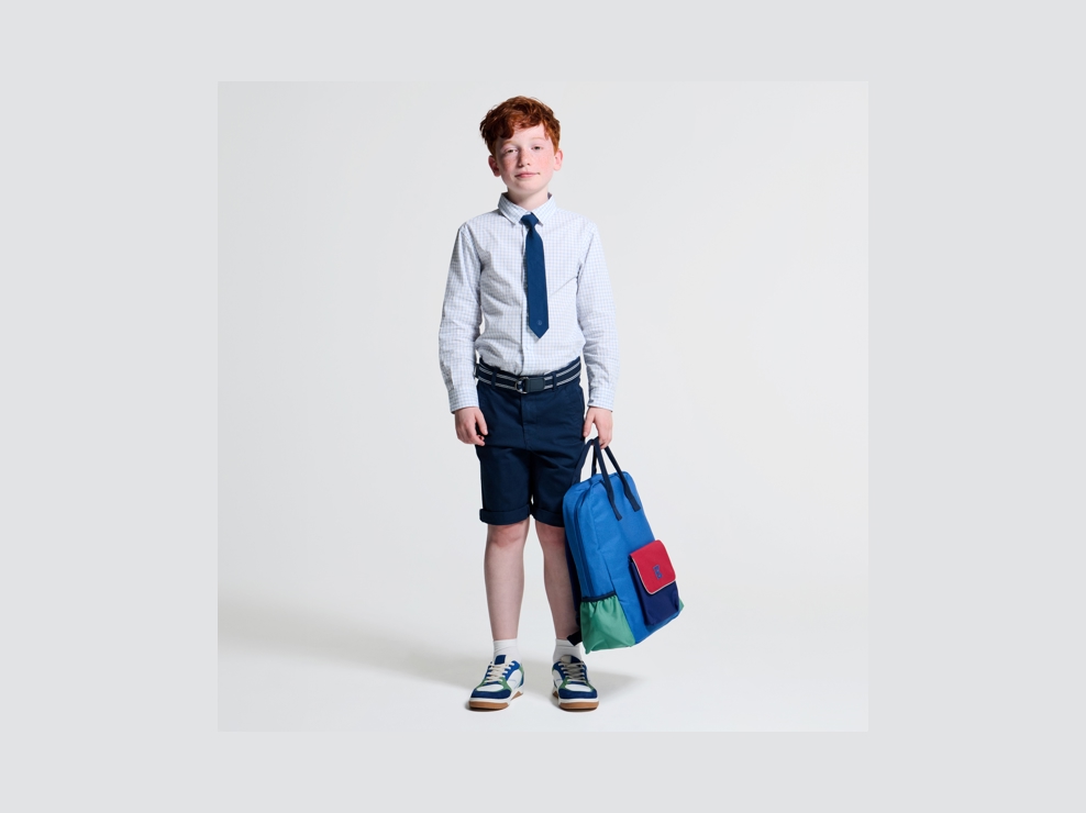Bermuda slim en toile unie bleu garçon 1