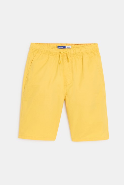 Einfarbig gelbe Slim-Bermuda-Shorts aus Canvas für Jungen 2