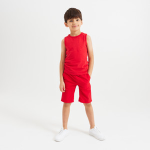 Einfarbige rote Slim-Bermuda-Shorts aus Leinen Jungen