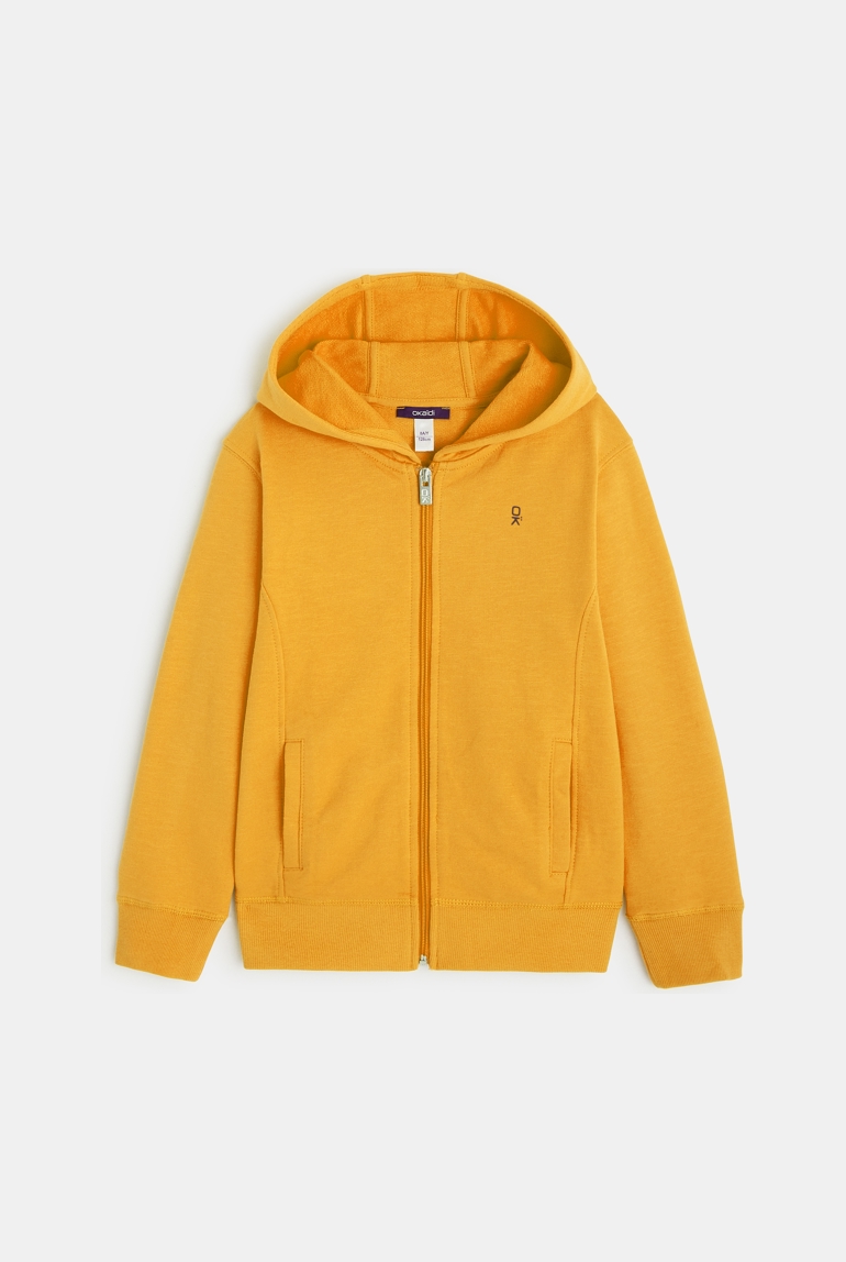 Sweat-shirt uni à capuche jaune garçon 1
