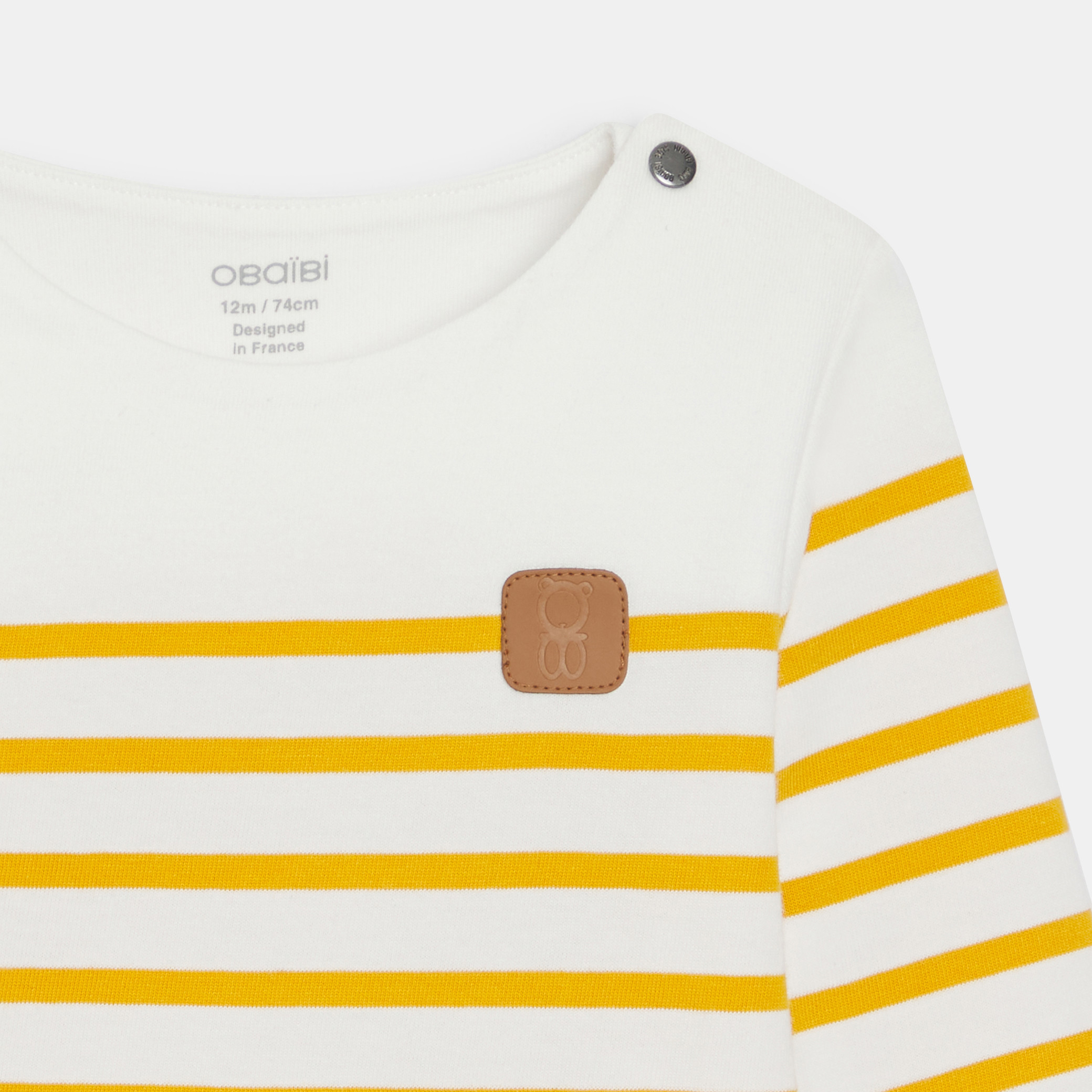 T-shirt marinière vert bébé garçon - Rayures jaune