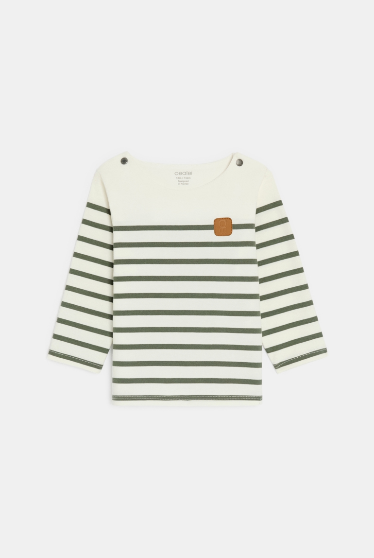 T-shirt marinière vert bébé garçon 1