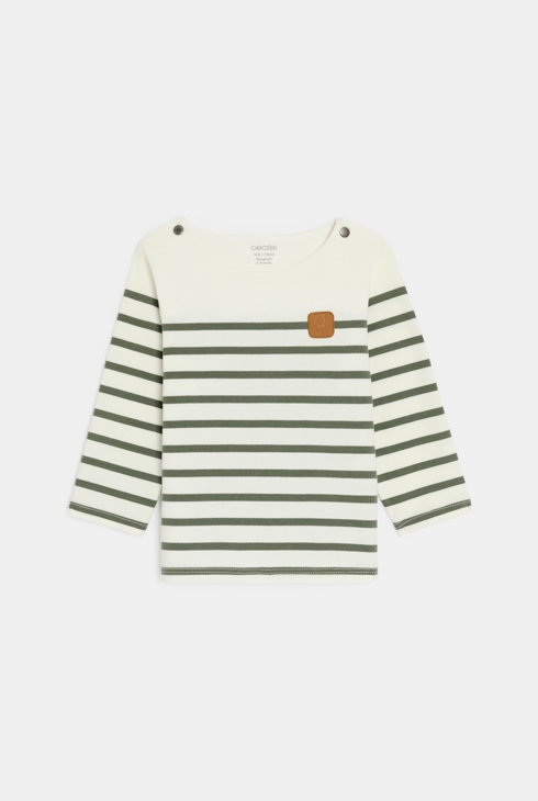 T-shirt marinière vert bébé garçon 1