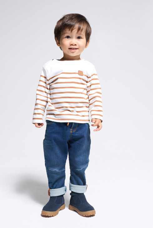 T-shirt marinière marron bébé garçon 1
