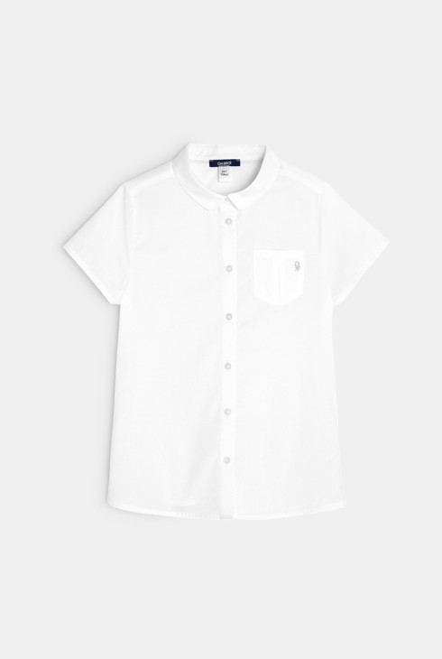 Camicia tinta unita a maniche corte bianco bambina 1