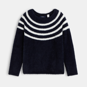 Pullover a righe effetto pelo blu bambina 1