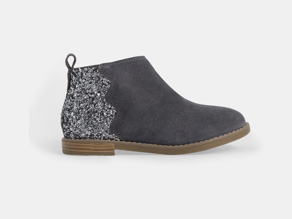 Low-boots cuir à paillettes gris fille 1