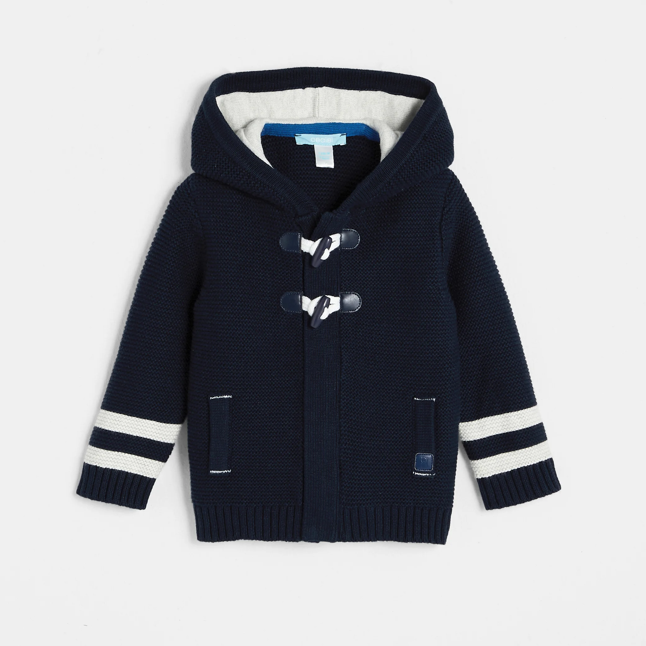 Gilet Tricot Zippe A Capuche Bleu Bebe Garcon Okaidi Obaibi