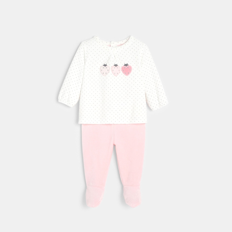 Pyjama Velours A Motifs Fraises Rose Bebe Fille Okaidi Obaibi