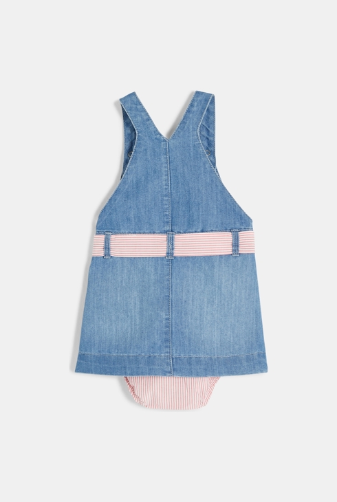 Jeansowa sukienka na szelkach + bloomersy niebieski niemowlę dziewczynka 2