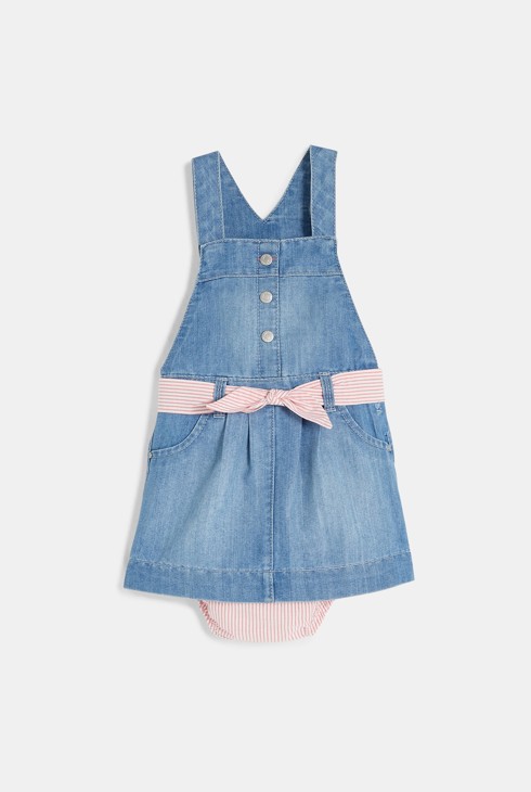 Jeansowa sukienka na szelkach + bloomersy niebieski niemowlę dziewczynka 1