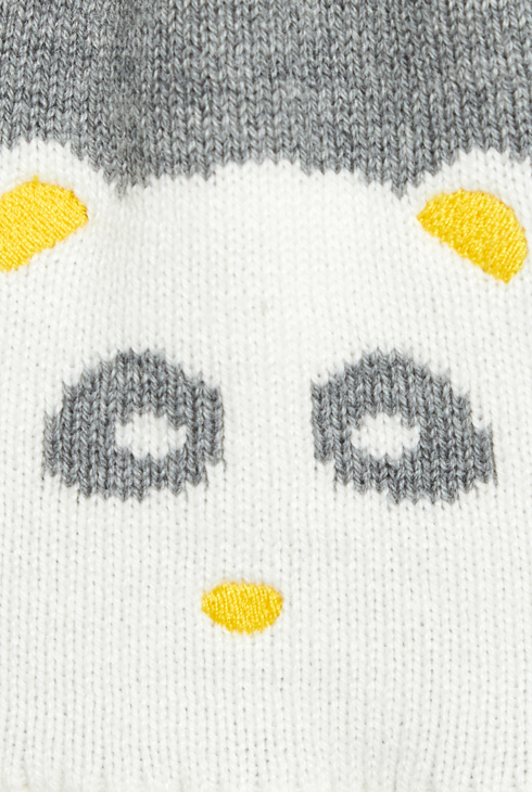 Szara dzianinowa czapka panda z pomponem niemowlę chłopiec 2