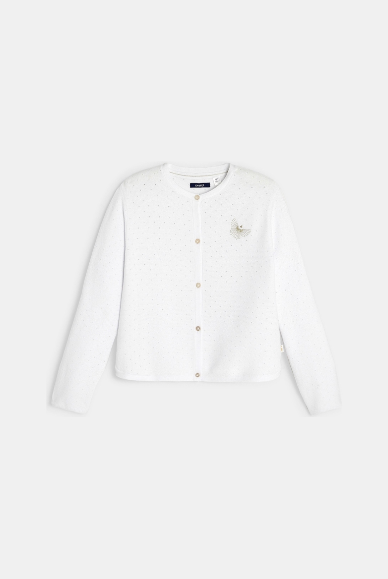 Chaqueta de punto calado blanca niña 1