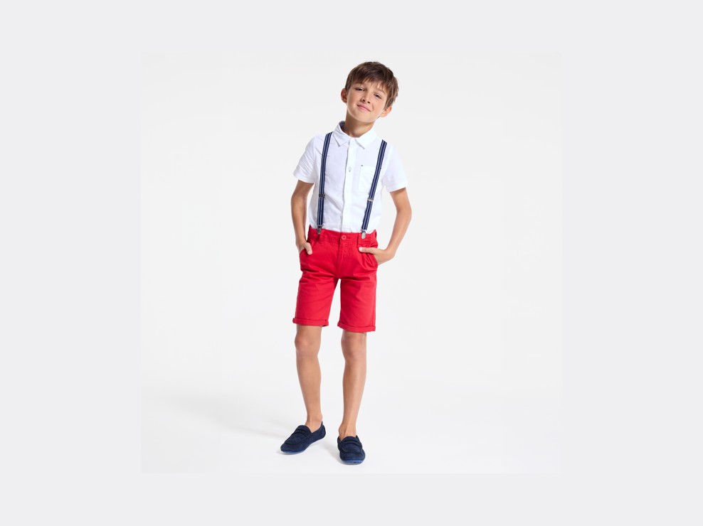 Bermuda en toile + ceinture rouge garçon 1