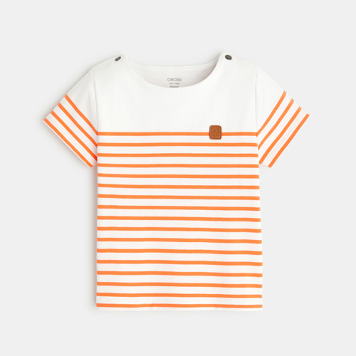 T-shirt Marinière Orange Bébé Garçon - Rayures Orange - 3M - OBAIBI