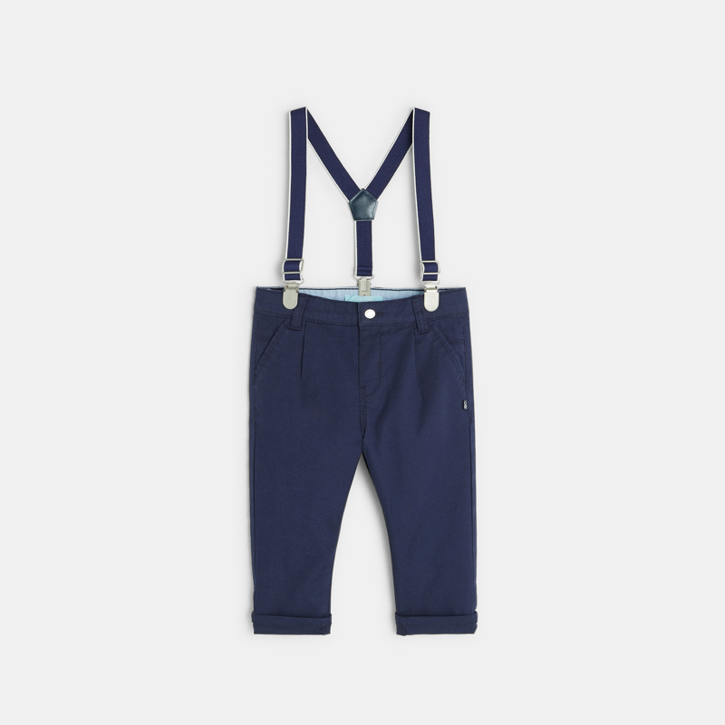 Pantalon Toile Avec Bretelles Bleu Bebe Garcon Okaidi Obaibi
