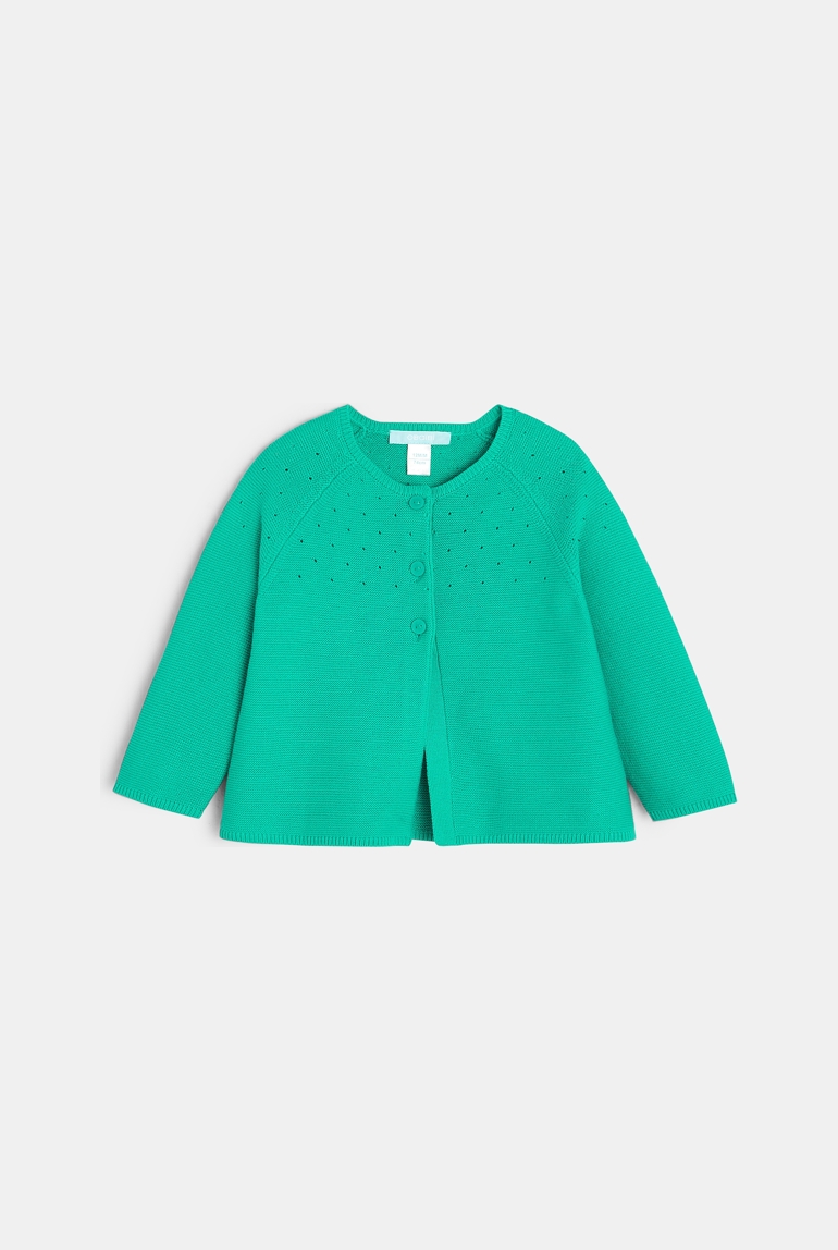 Gilet coton pointelle vert bébé fille 1