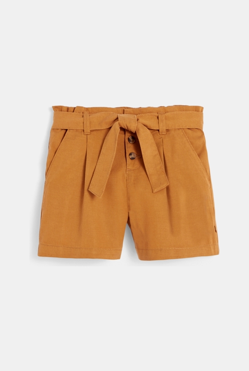 Kratke hlače s pasom iz enobarvnega platna bež deklica 1