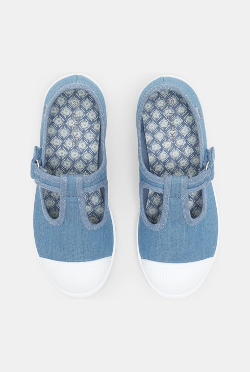 Teniški copati z nekoliko odprtim sprednjim delom iz enobarvnega platna modra deklica 2