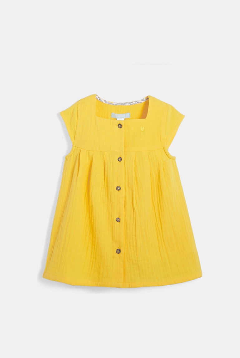 Vestido de verano de material de muselina amarillo bebé niña 1