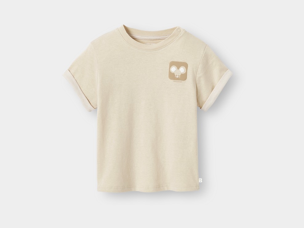 T-shirt beige con stampa topo per bambino 1