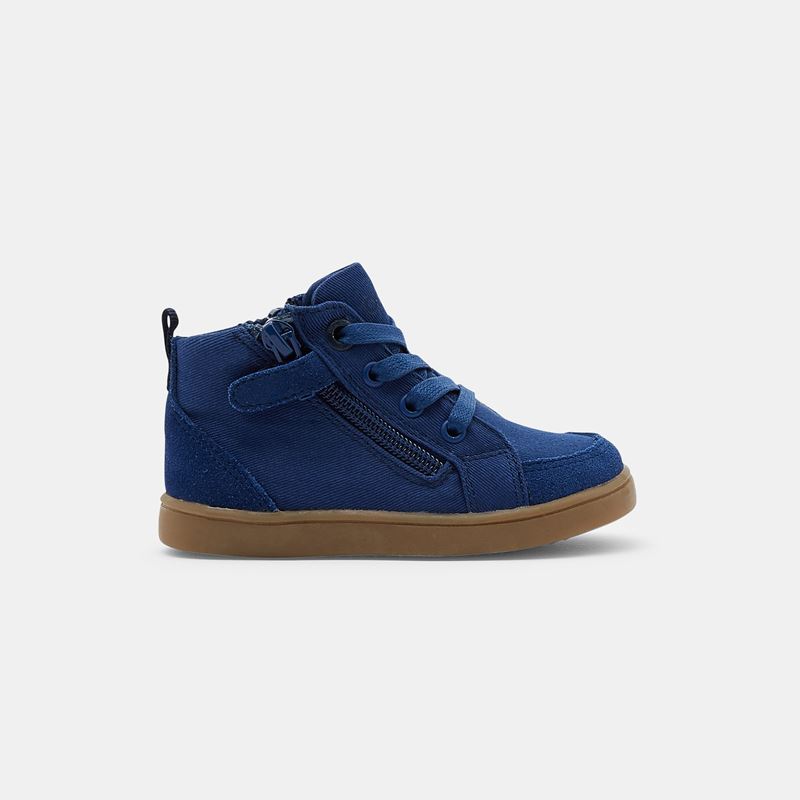 Canvas sneakers with laces and zippers Blue baby boy Okaïdi & Obaïbi