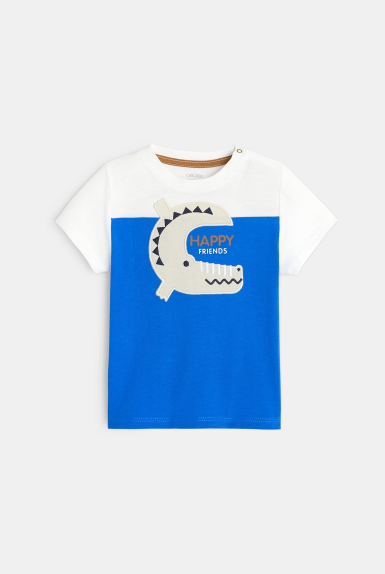 T-shirt bicolore à motif bleu bébé garçon 1