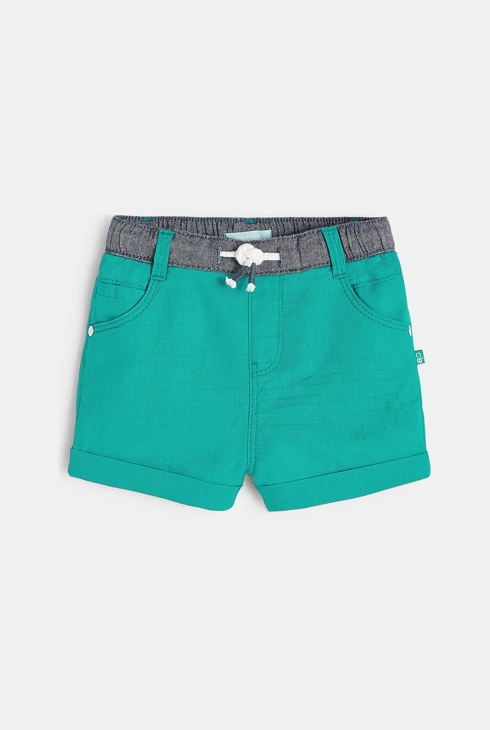 Einfarbige Baumwoll-Leinen-Short Grün Baby Jungen 1