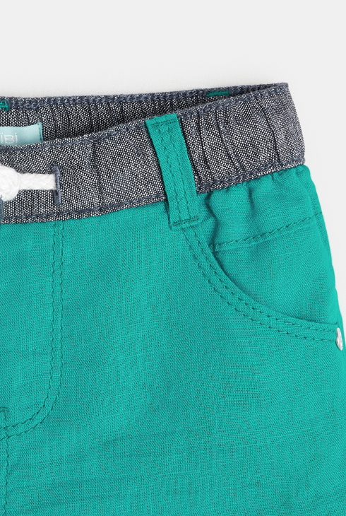 Einfarbige Baumwoll-Leinen-Short Grün Baby Jungen 2